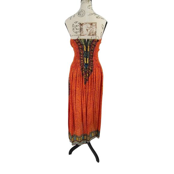 Advance Apparel Vintage women's sundress strapless orange One Size beachy boho - Picture 2 of 9